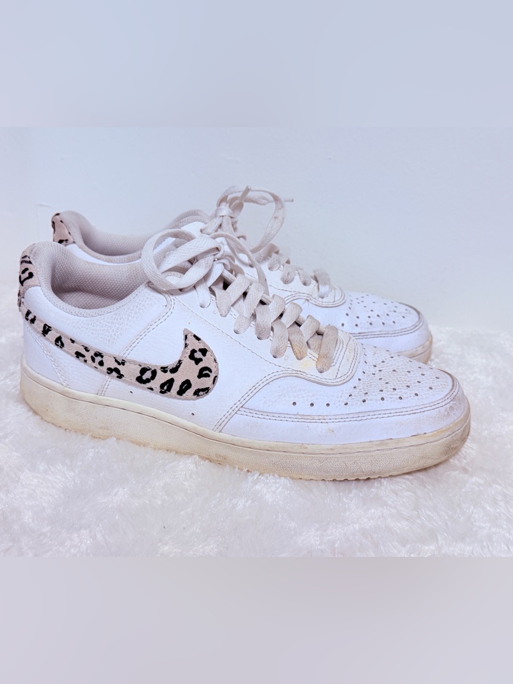 Nike Court Vision Low 11 Sneakers White Desert Sand Leopard Print- Size 8.5